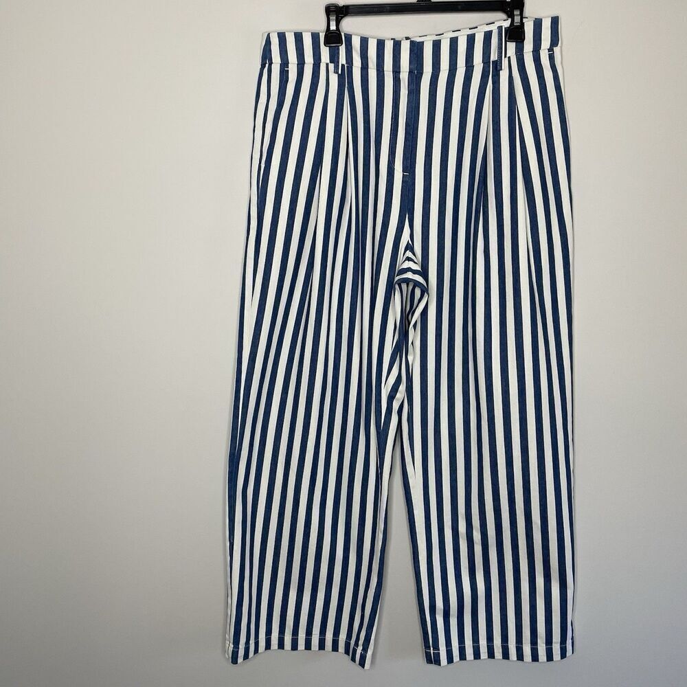 J. Crew Factory Navy and White Wide Leg Striped Pants